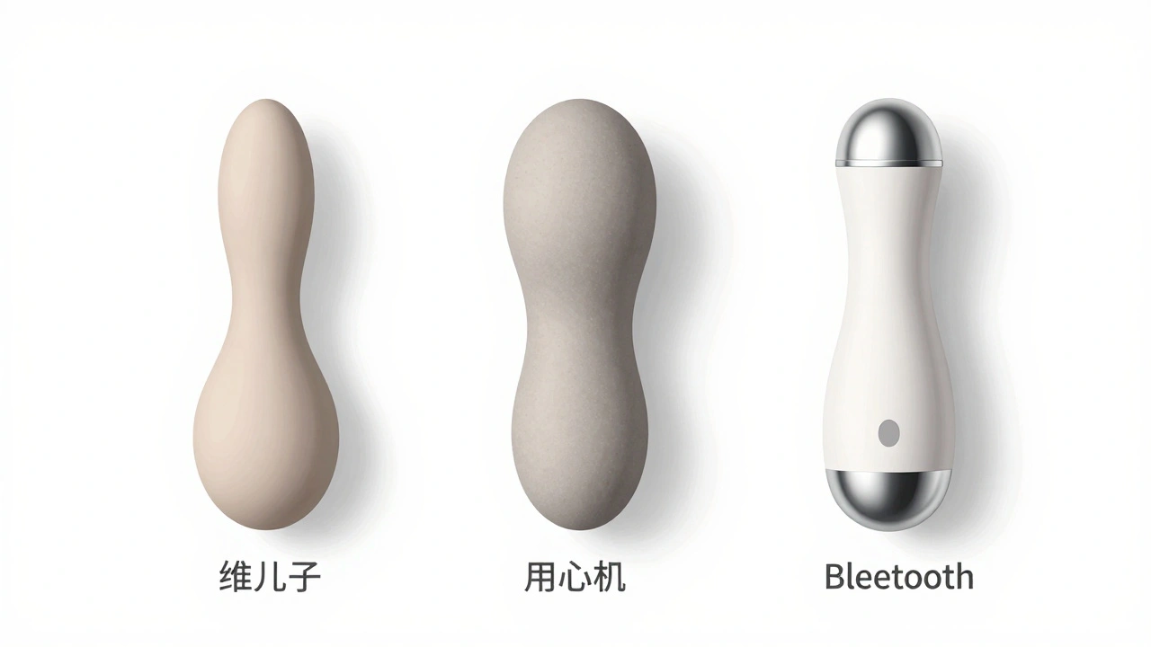 Tři typy prostatních masážních pomůcek s různými tvary a materiály na bílém pozadí.