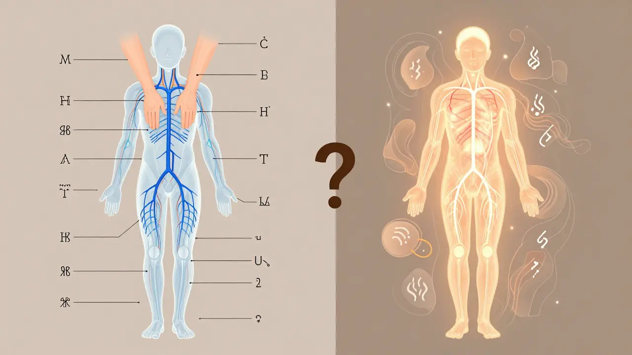 Porovnání lymfatické a tantrické masáže: vědecký tok tekutin vs. energetická harmonizace těla.