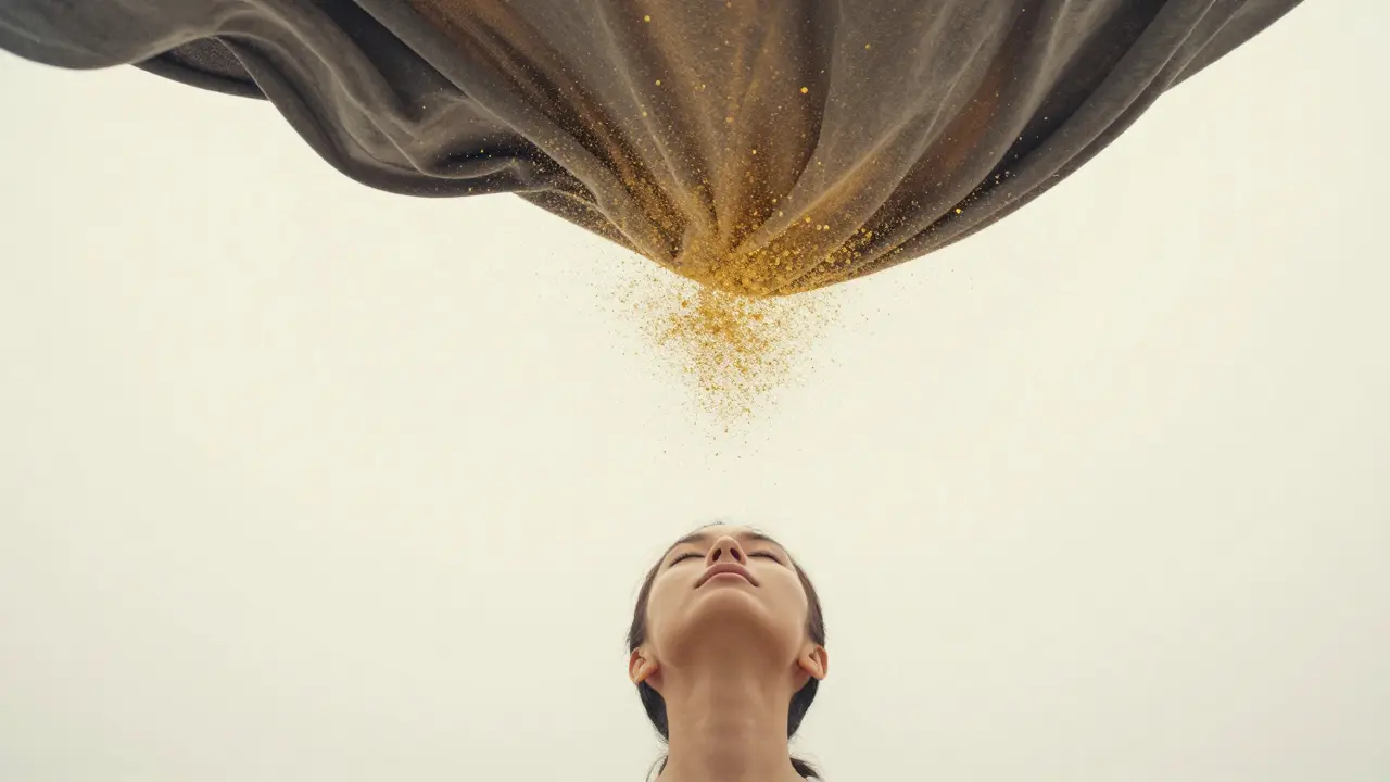 Konceptuální obraz znázornující pocit lehkosti a očištění energetického pole.
