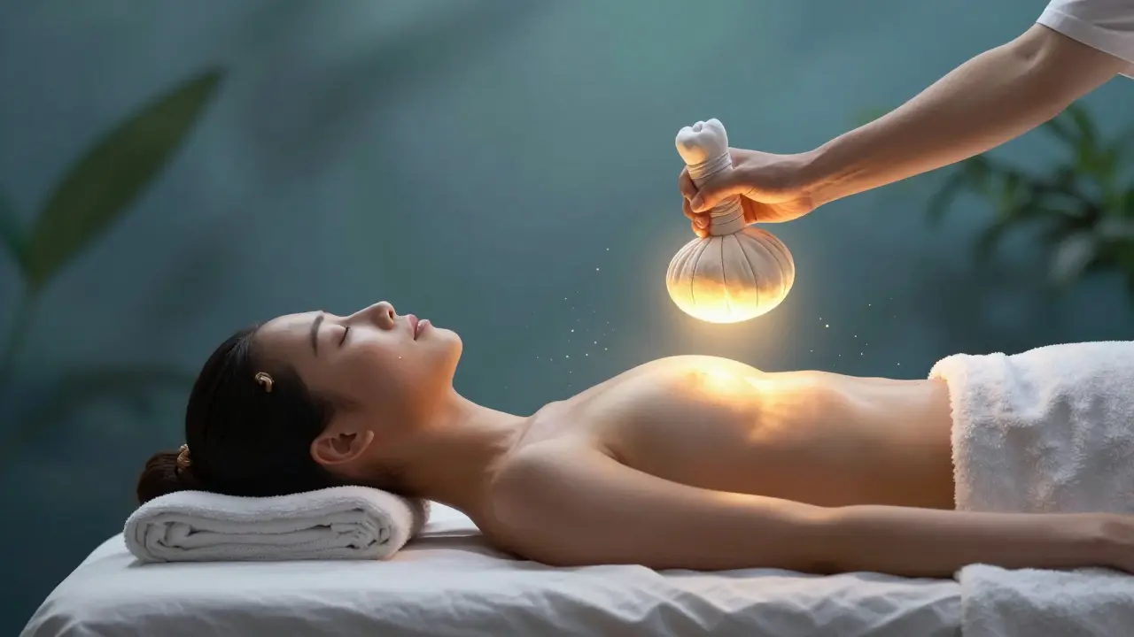 Abstraktní zobrazení tepla a relaxace při thajské masáži