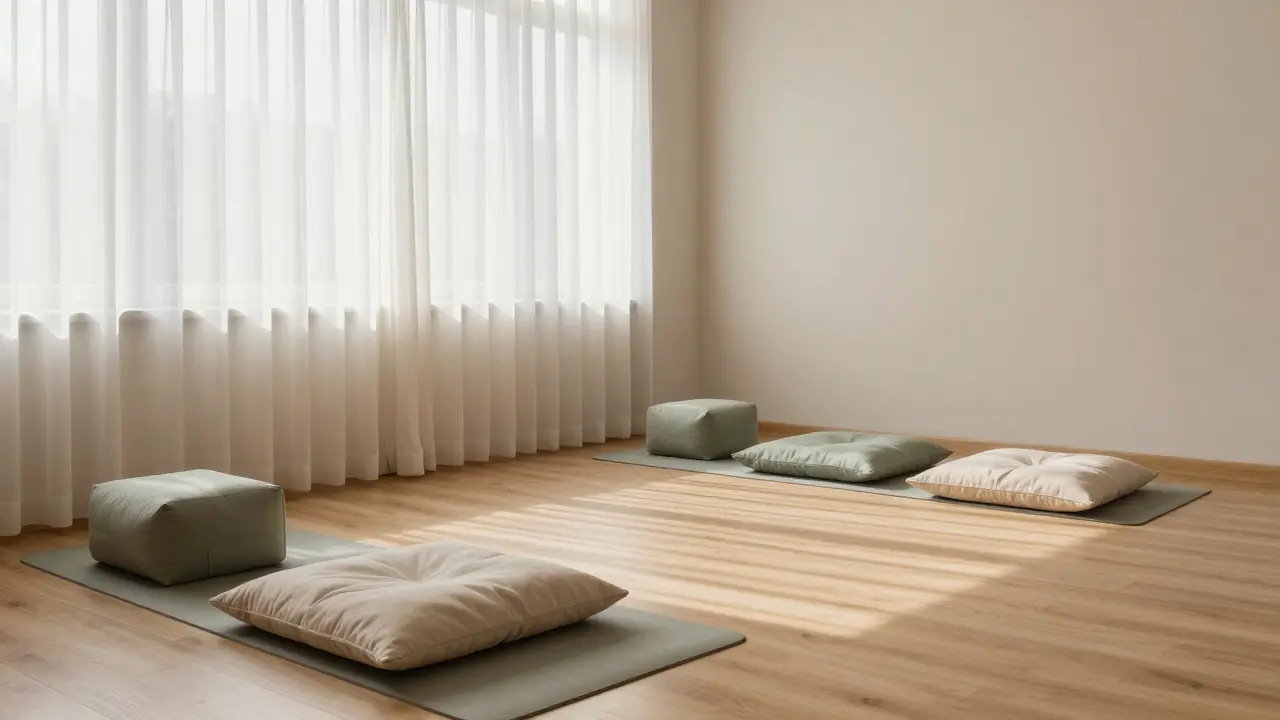 Klidná terapeutická místnost s měkkým osvětlením a minimalistickým designem.